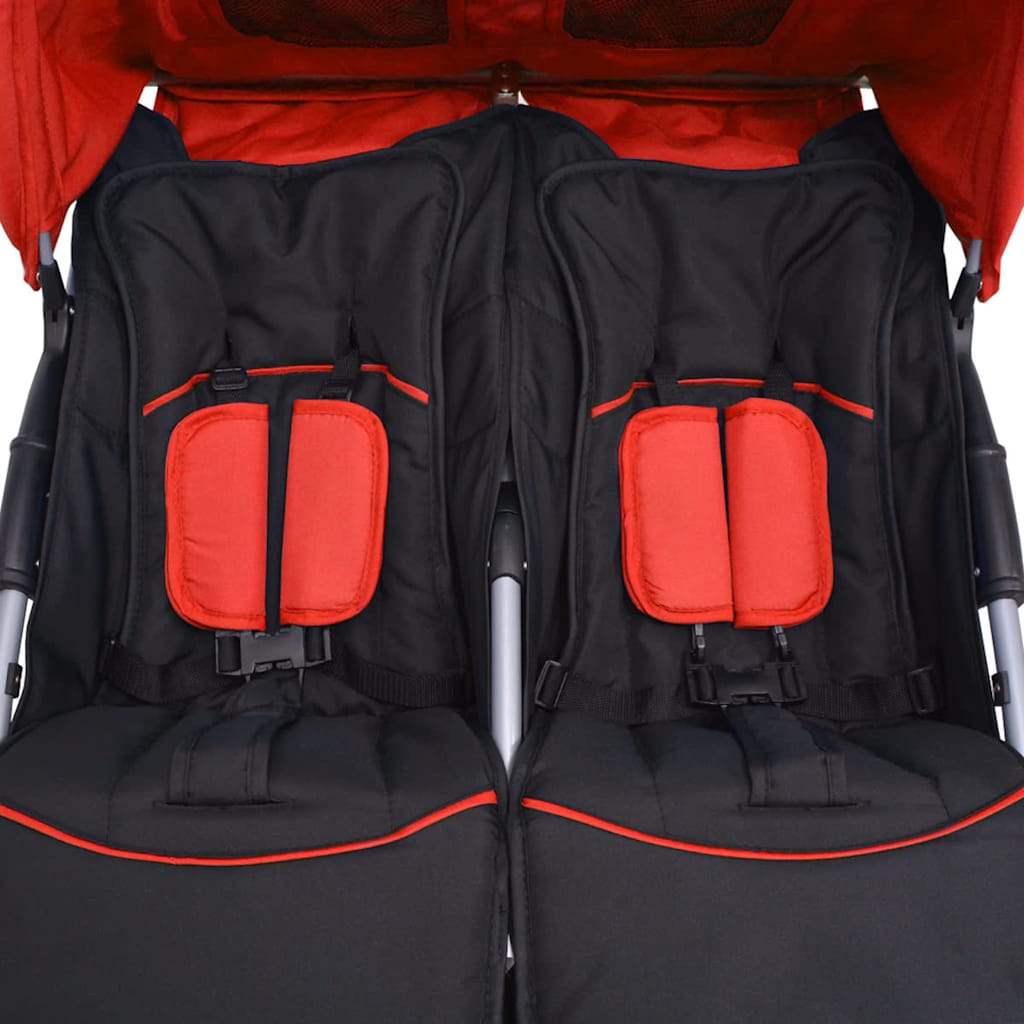 vidaXL Zwillingskinderwagen Stahl Rot und Schwarz