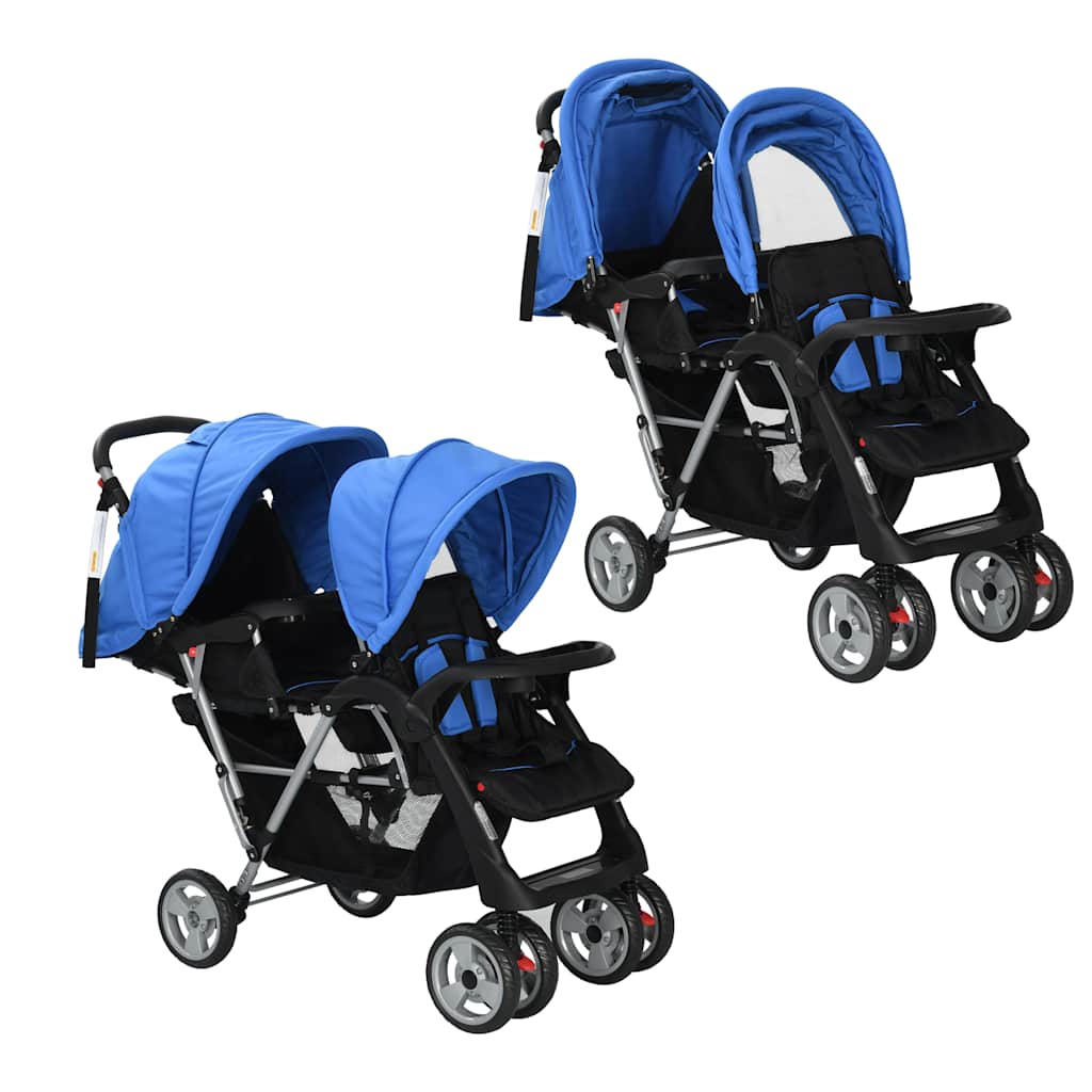 vidaXL Tandem-Kinderwagen Stahl Rot und Schwarz