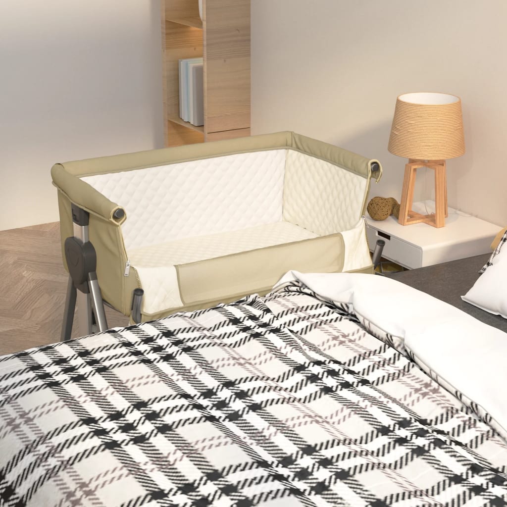 Babybett mit Matratze Dunkelgrau Leinenstoff