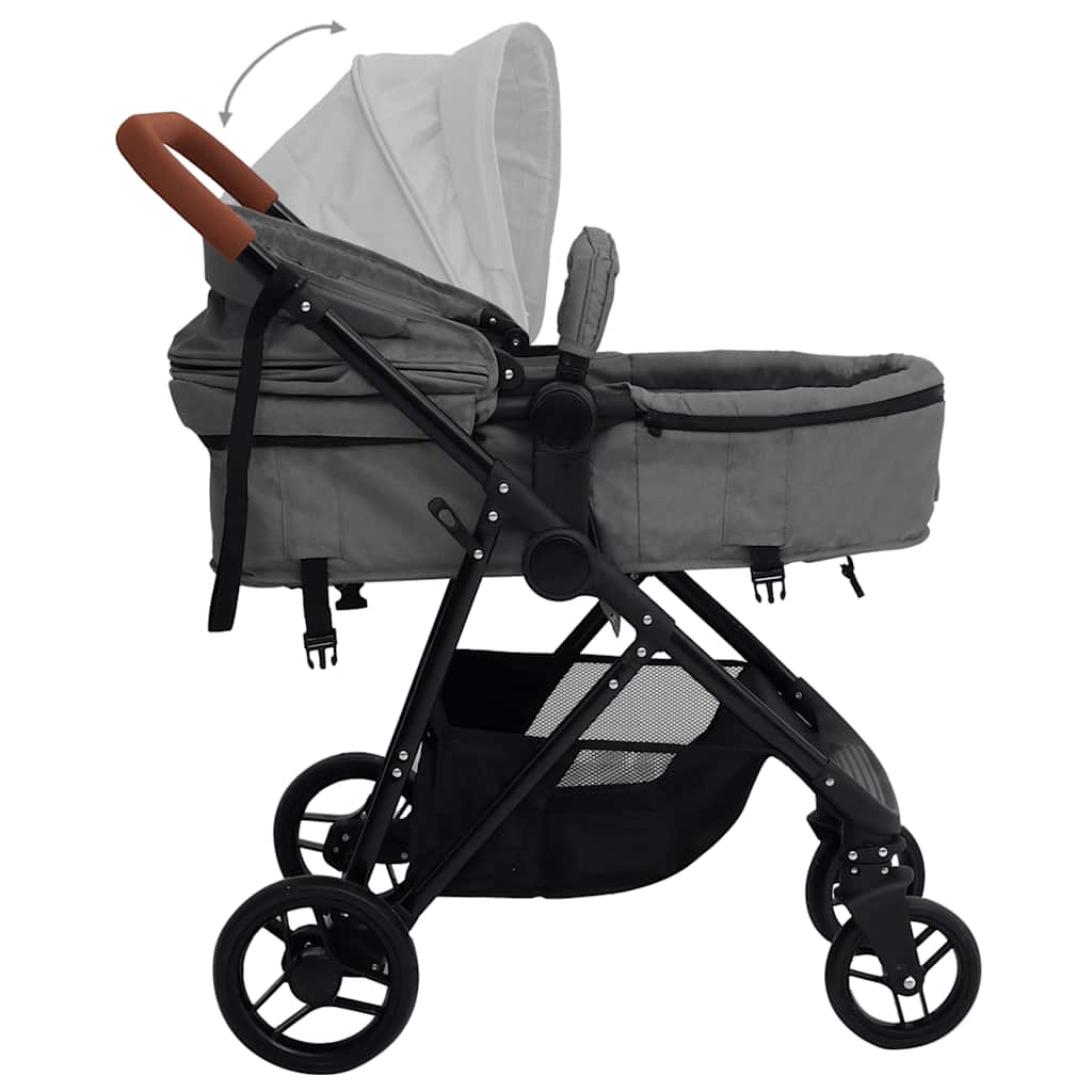 vidaXL 3-in-1 Kinderwagen Hellgrau und Schwarz Stahl