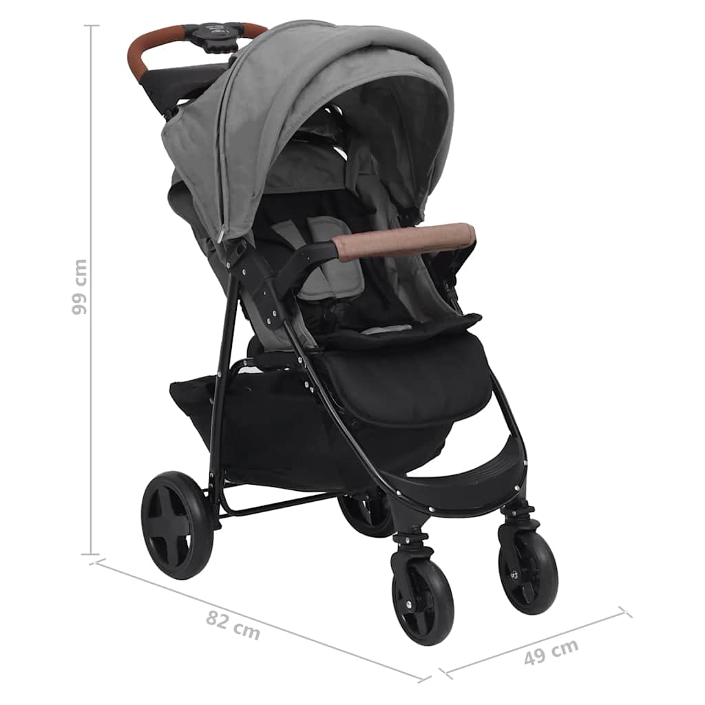 vidaXL 2-in-1 Kinderwagen Hellgrau Stahl