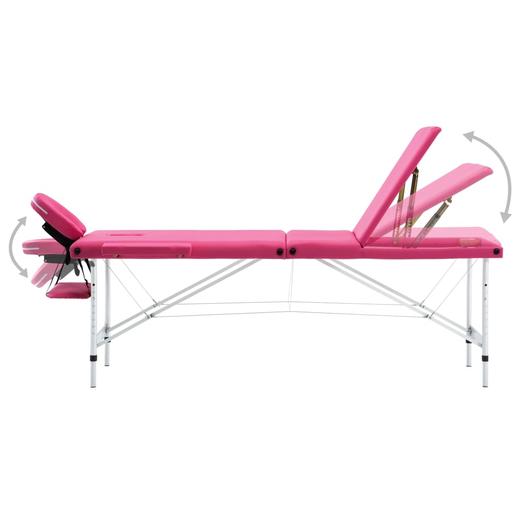 vidaXL Massageliege Klappbar 3-Zonen mit Aluminiumgestell Rosa