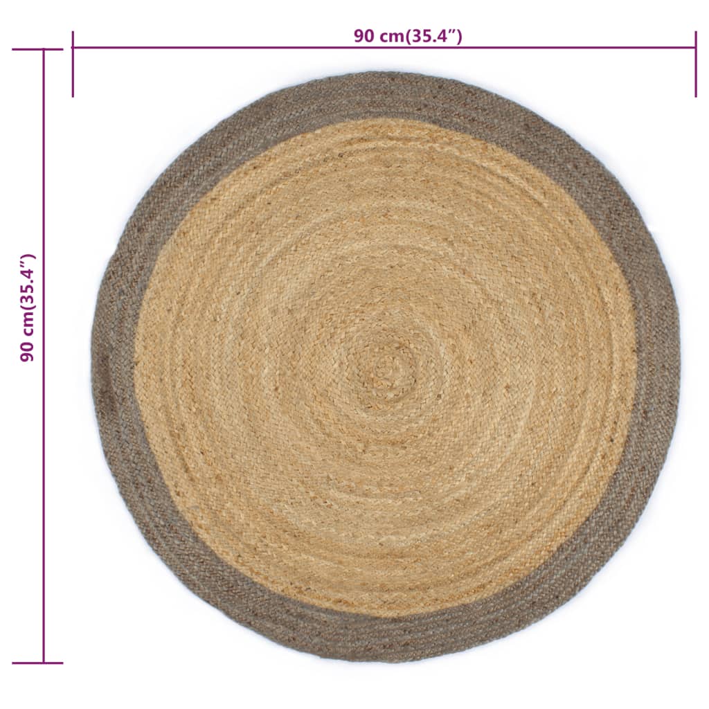 vidaXL Teppich Handgefertigt Jute mit Grauem Rand 90 cm