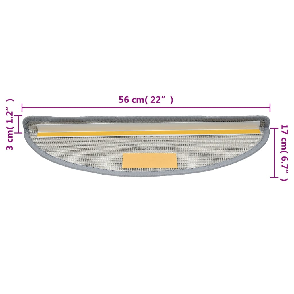 vidaXL Stufenmatten 15 Stk. 56x17x3 cm Grau Halbrund