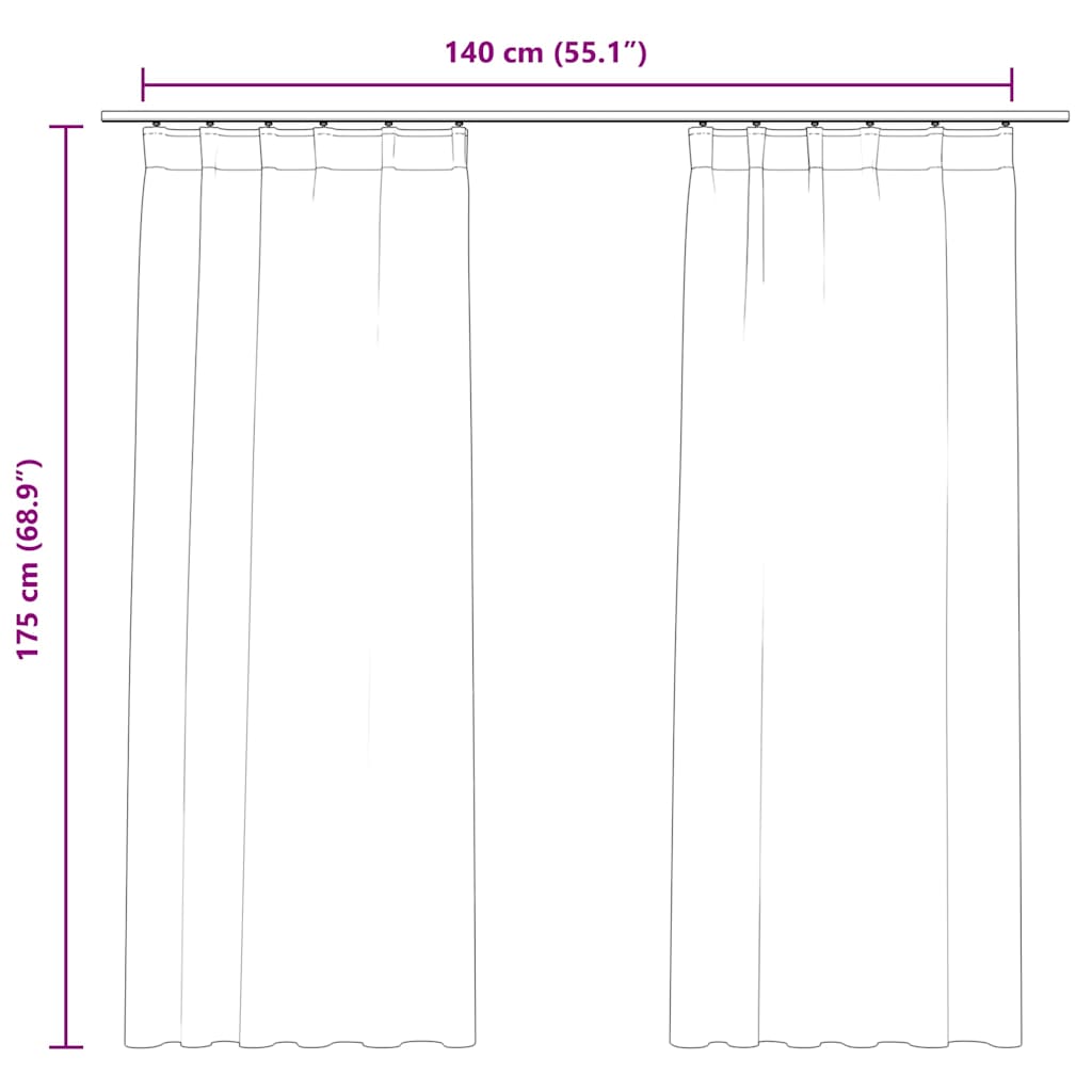 vidaXL Verdunkelungsvorhänge mit Haken 2 Stk. Samt Schwarz 140x175 cm