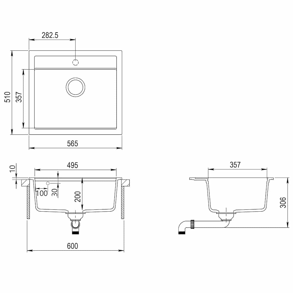 vidaXL Granitspüle Einzelbecken Schwarz