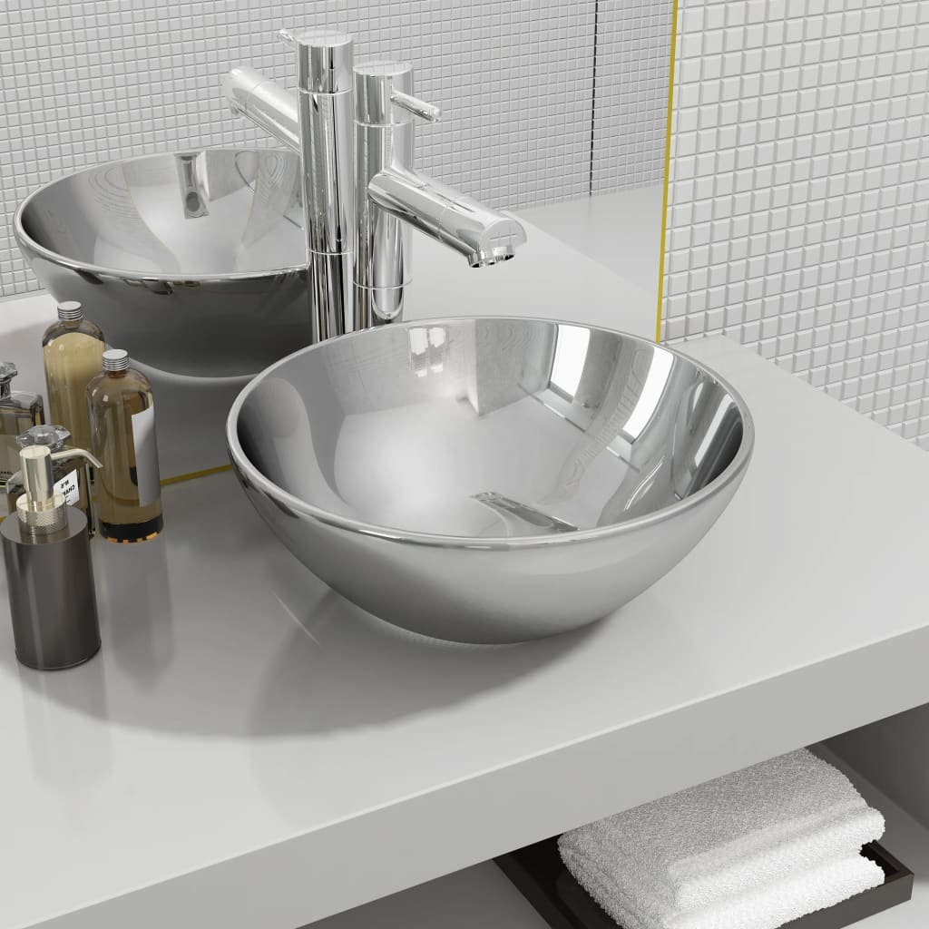 Waschbecken Keramik Weiß Rund