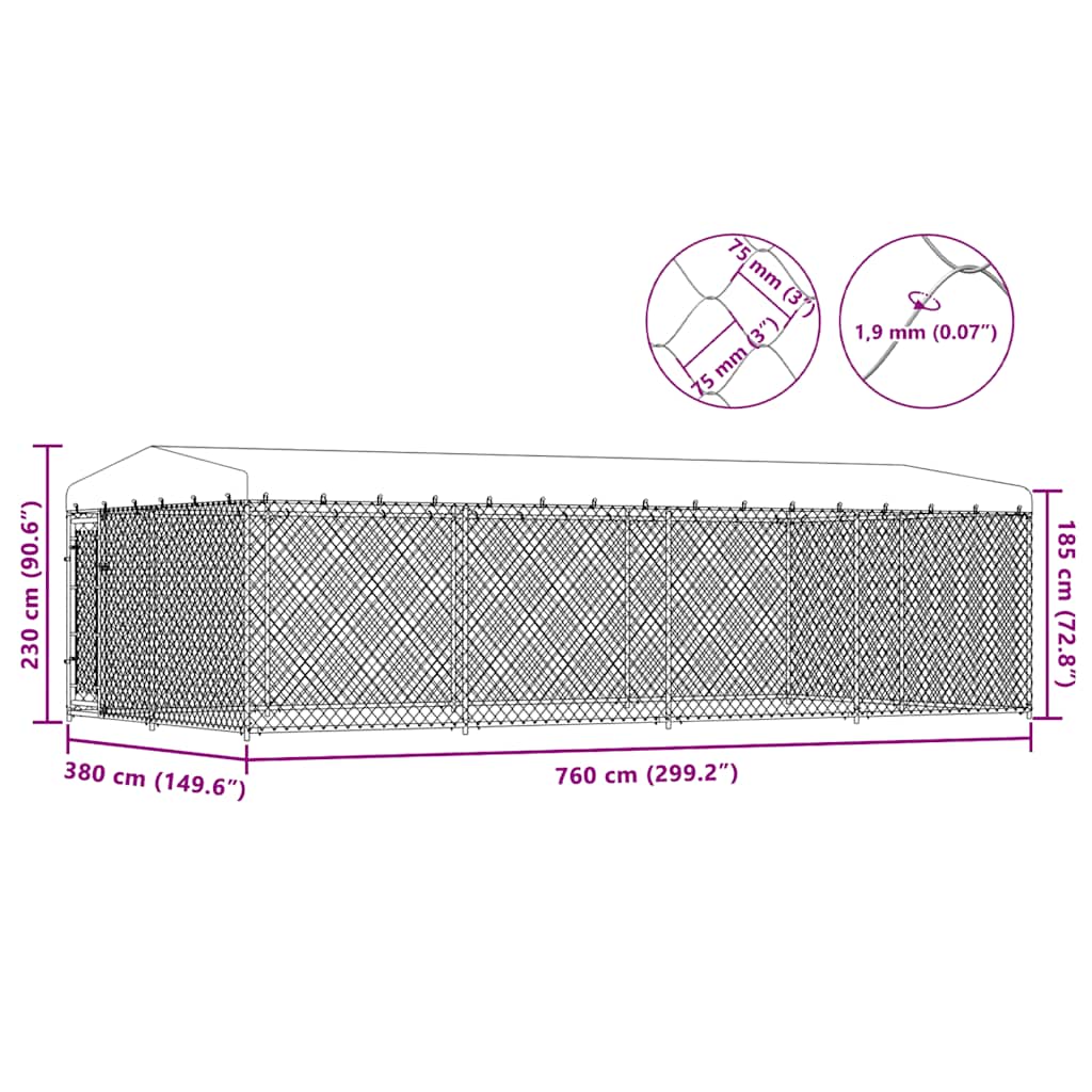 vidaXL Outdoor-Hundezwinger mit Überdachung 7,6x3,8x2,3 m