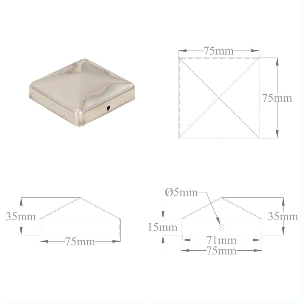 vidaXL Pfostenkappen 6 Stk. Pyramide Edelstahl 71 x 71 mm