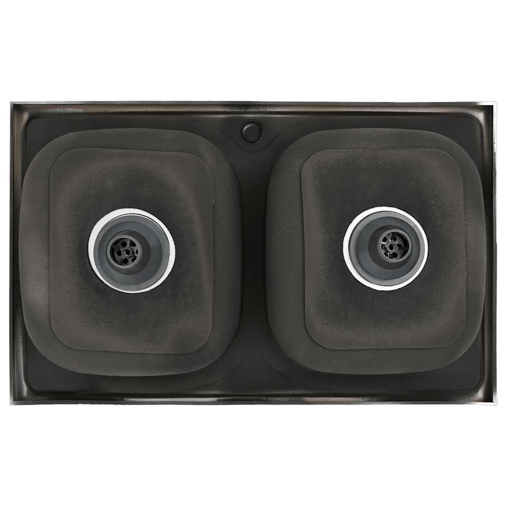 vidaXL Doppelspüle Silbern 800x500x155 mm Edelstahl