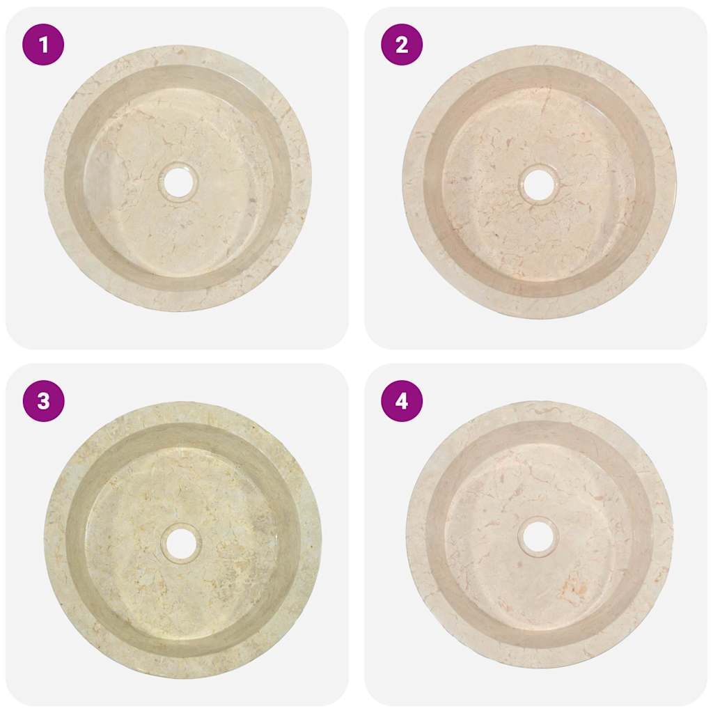 vidaXL Waschbecken Creme Ø40x15 cm Marmor