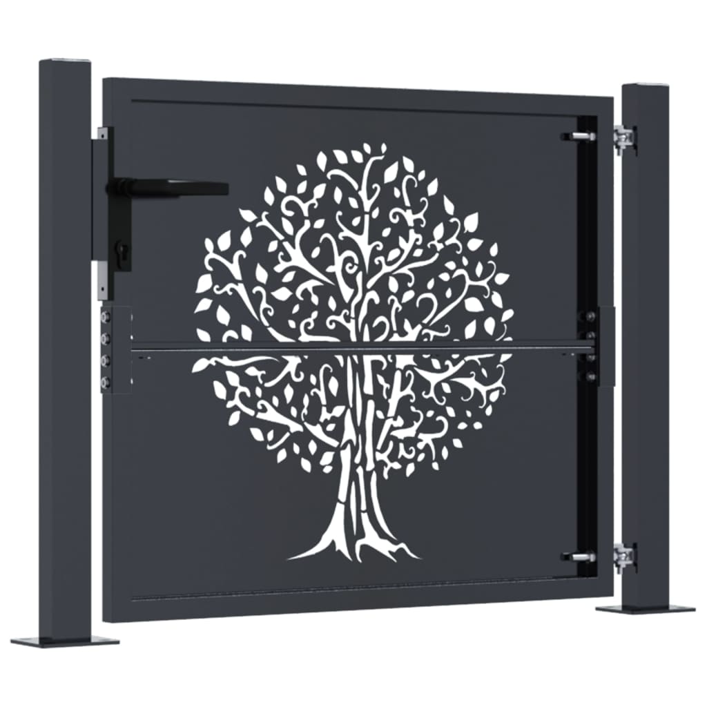 vidaXL Gartentor Anthrazit 100x75 cm Stahl Baum-Design