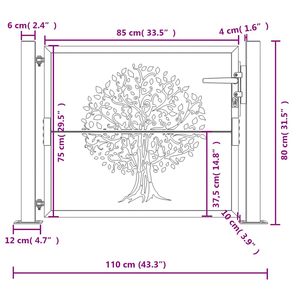 vidaXL Gartentor 100x75 cm Cortenstahl Baumdesign