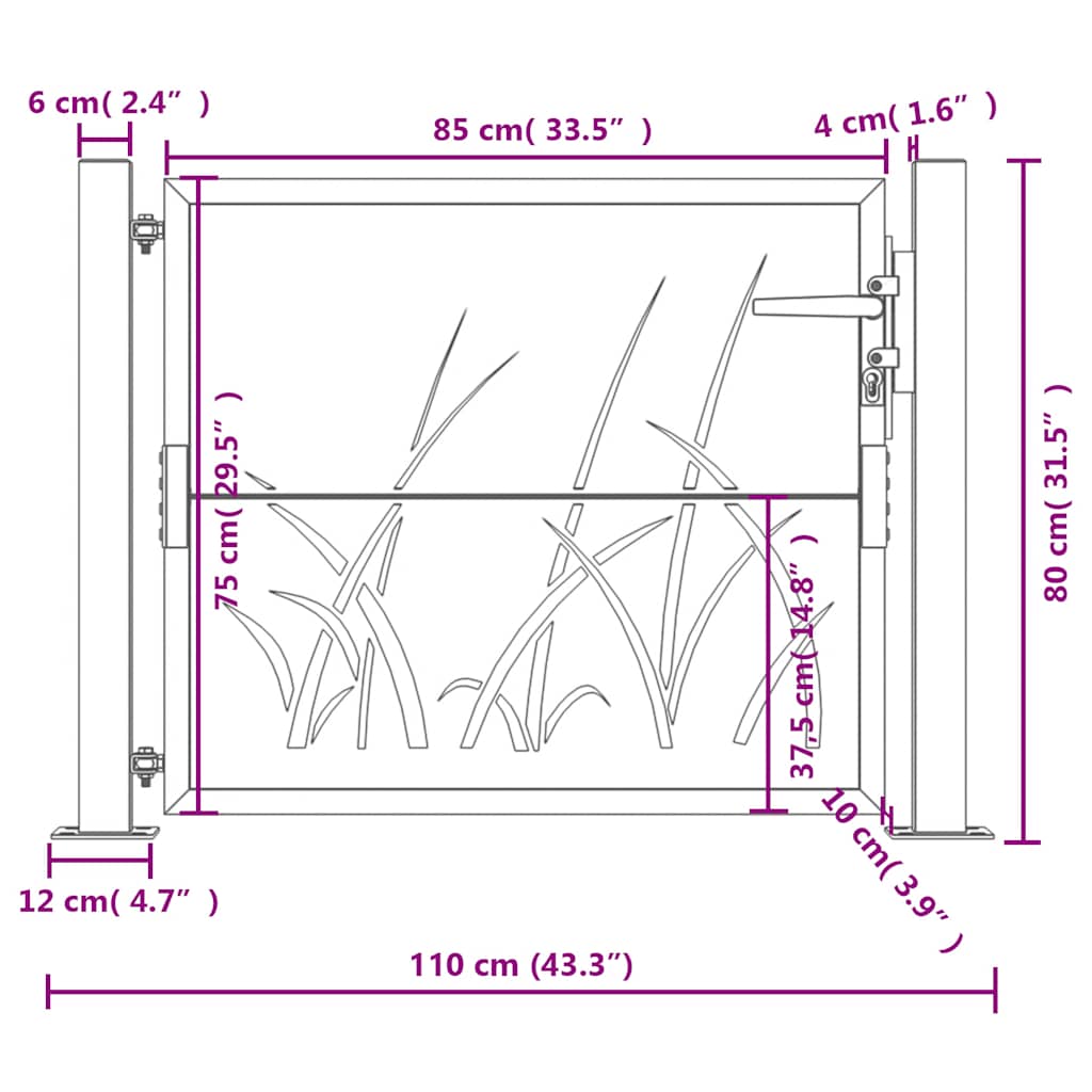 vidaXL Gartentor Anthrazit 100x75 cm Stahl Gras-Design