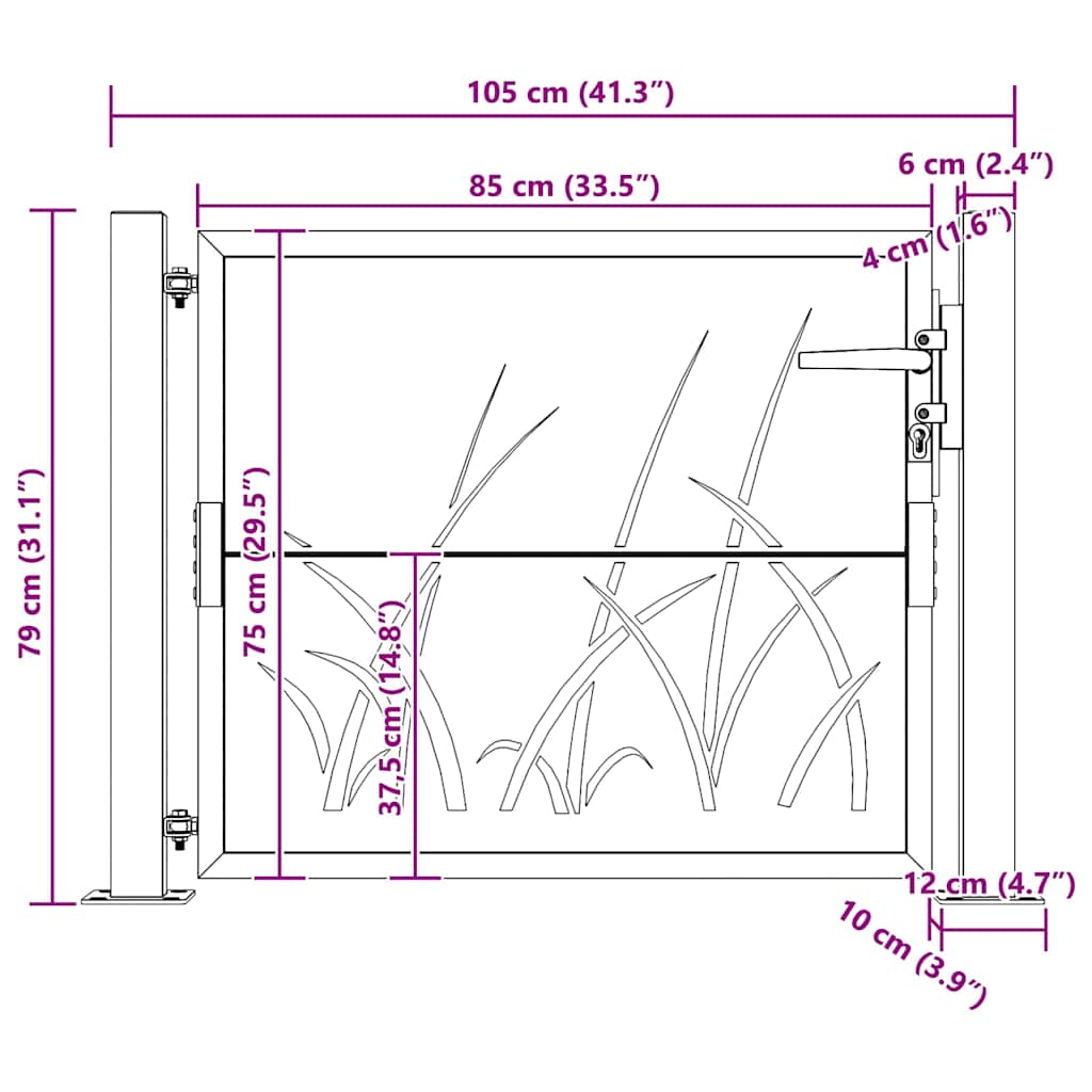 vidaXL Gartentor 100x75 cm Cortenstahl Gras-Design