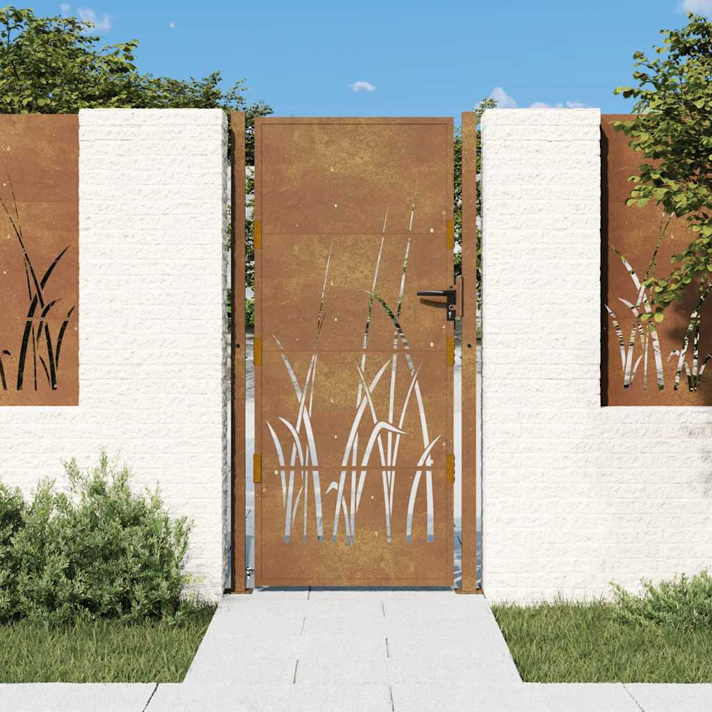Gartentor 100x75 cm Cortenstahl Gras-Design