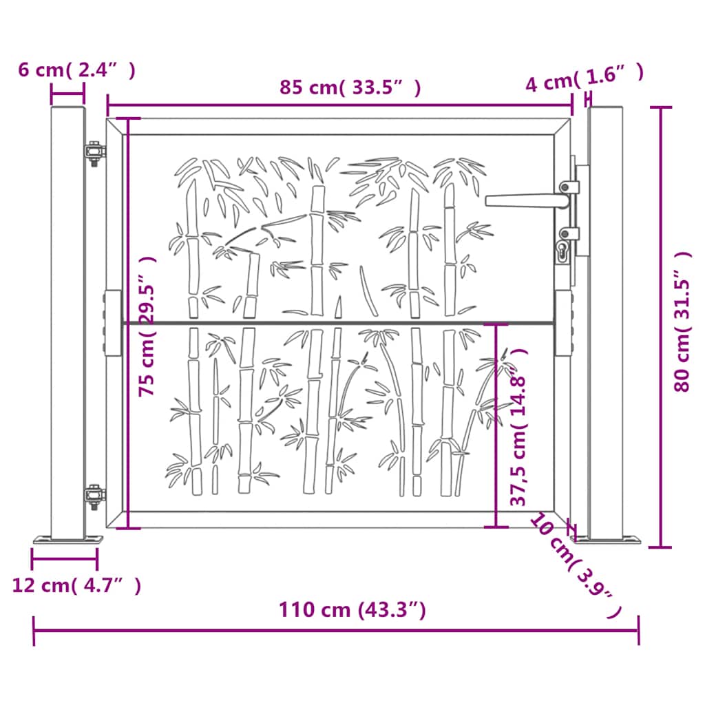 vidaXL Gartentor Anthrazit 100x75 cm Stahl Bambus-Design