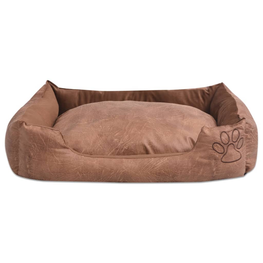 vidaXL Hundebett mit Kissen PU Kunstleder Größe M Beige