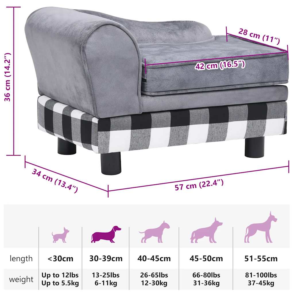 vidaXL Hundesofa Grau 57x34x36 cm Plüsch
