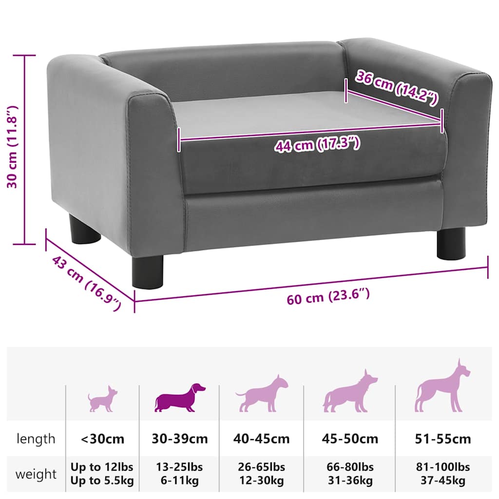 vidaXL Hundesofa Grau 60x43x30 cm Plüsch und Kunstleder