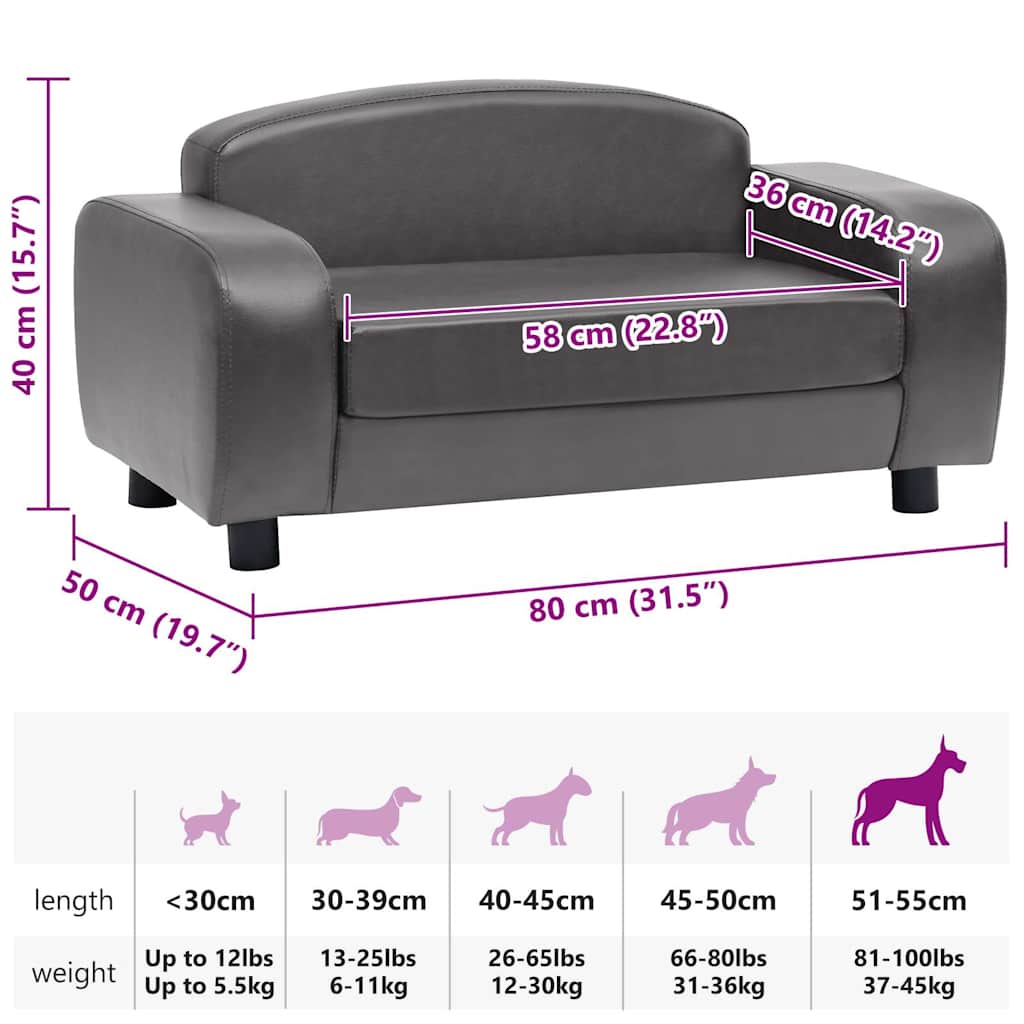 vidaXL Hundesofa Grau 80x50x40 cm Kunstleder