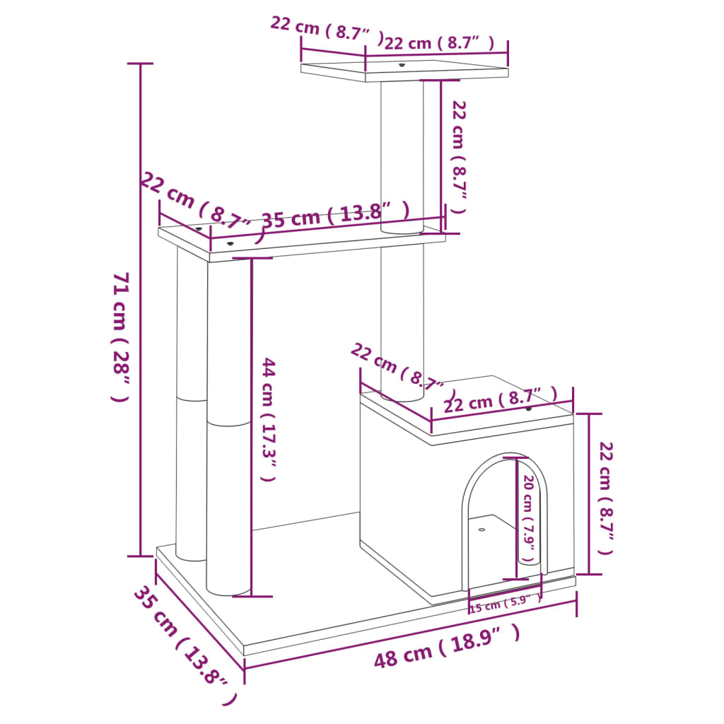 vidaXL Kratzbaum mit Sisal-Kratzsäulen Hellgrau 71 cm
