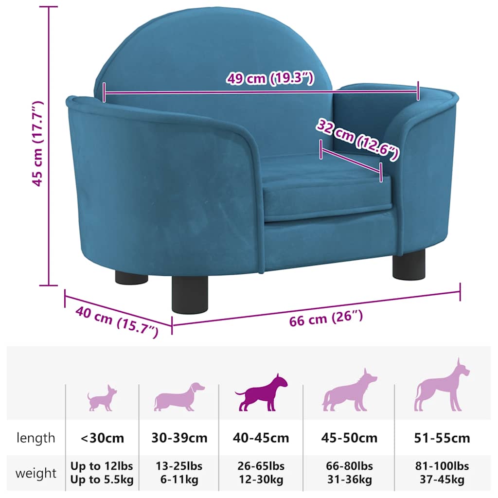 vidaXL Hundebett Blau 66x40x45 cm Samt