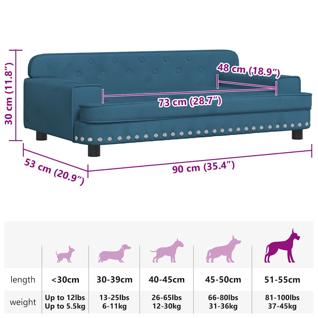 vidaXL Hundebett Blau 90x53x30 cm Samt