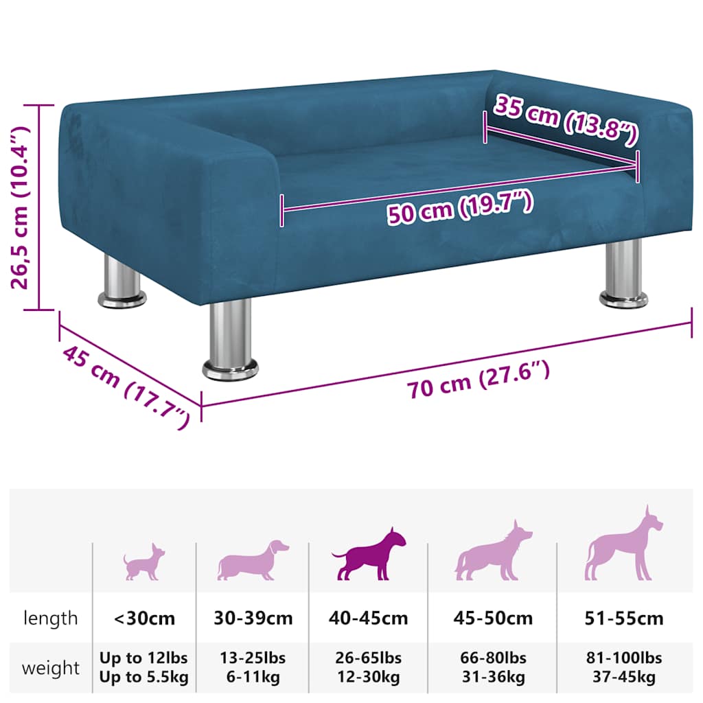 vidaXL Hundebett Blau 70x45x26,5 cm Samt
