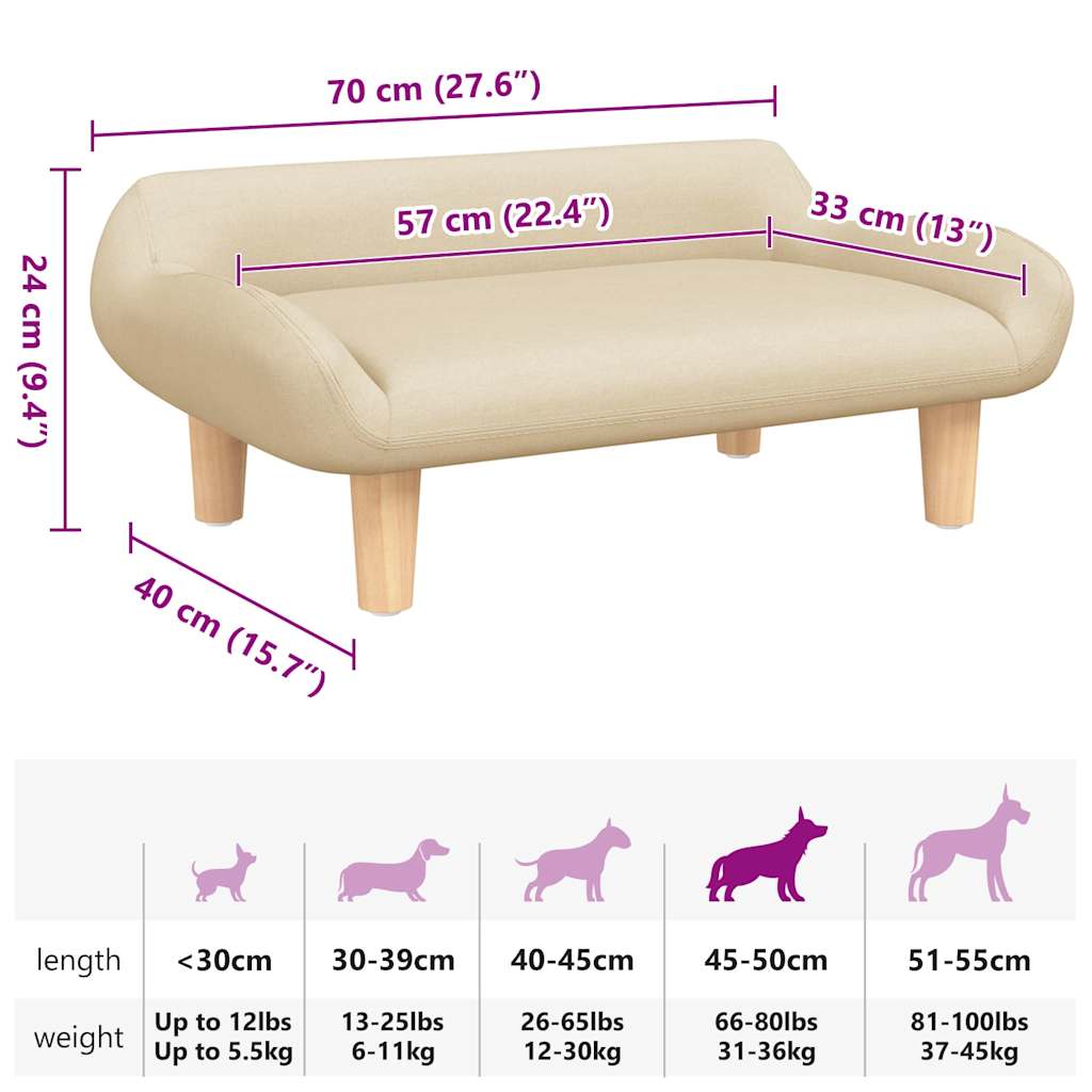 vidaXL Hundebett Creme 70x40x24 cm Stoff