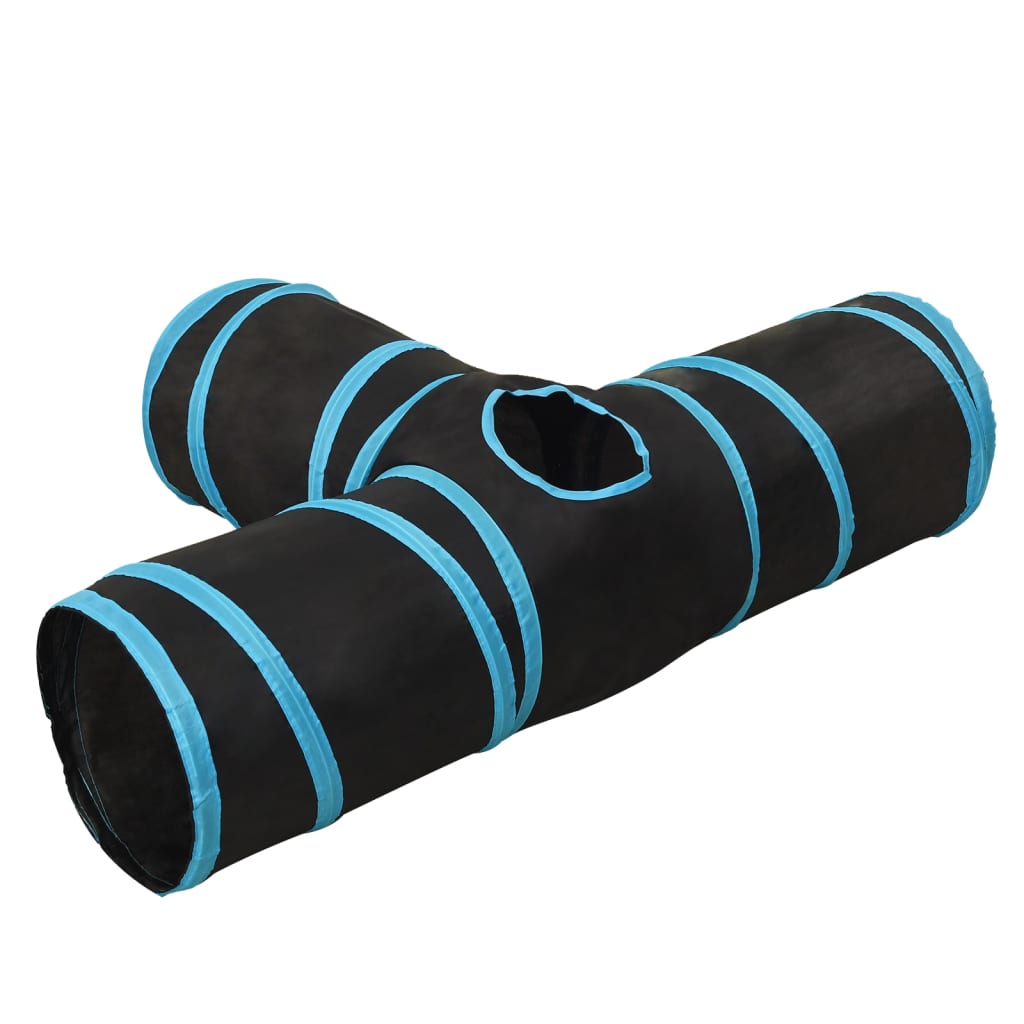 vidaXL Katzentunnel 3-Wege Schwarz und Blau 90 cm Polyester