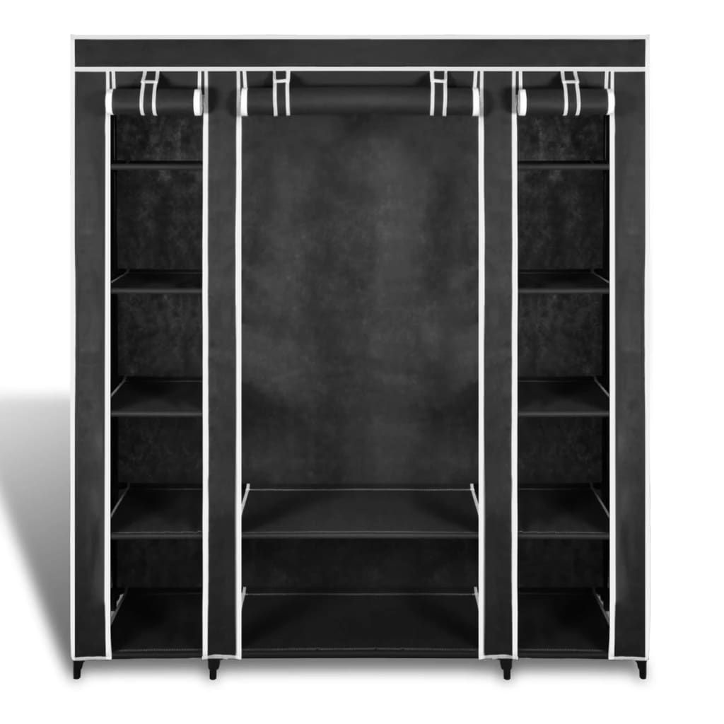 vidaXL Stoffschrank mit Fächern Kleiderstangen 45×150×176 cm Schwarz