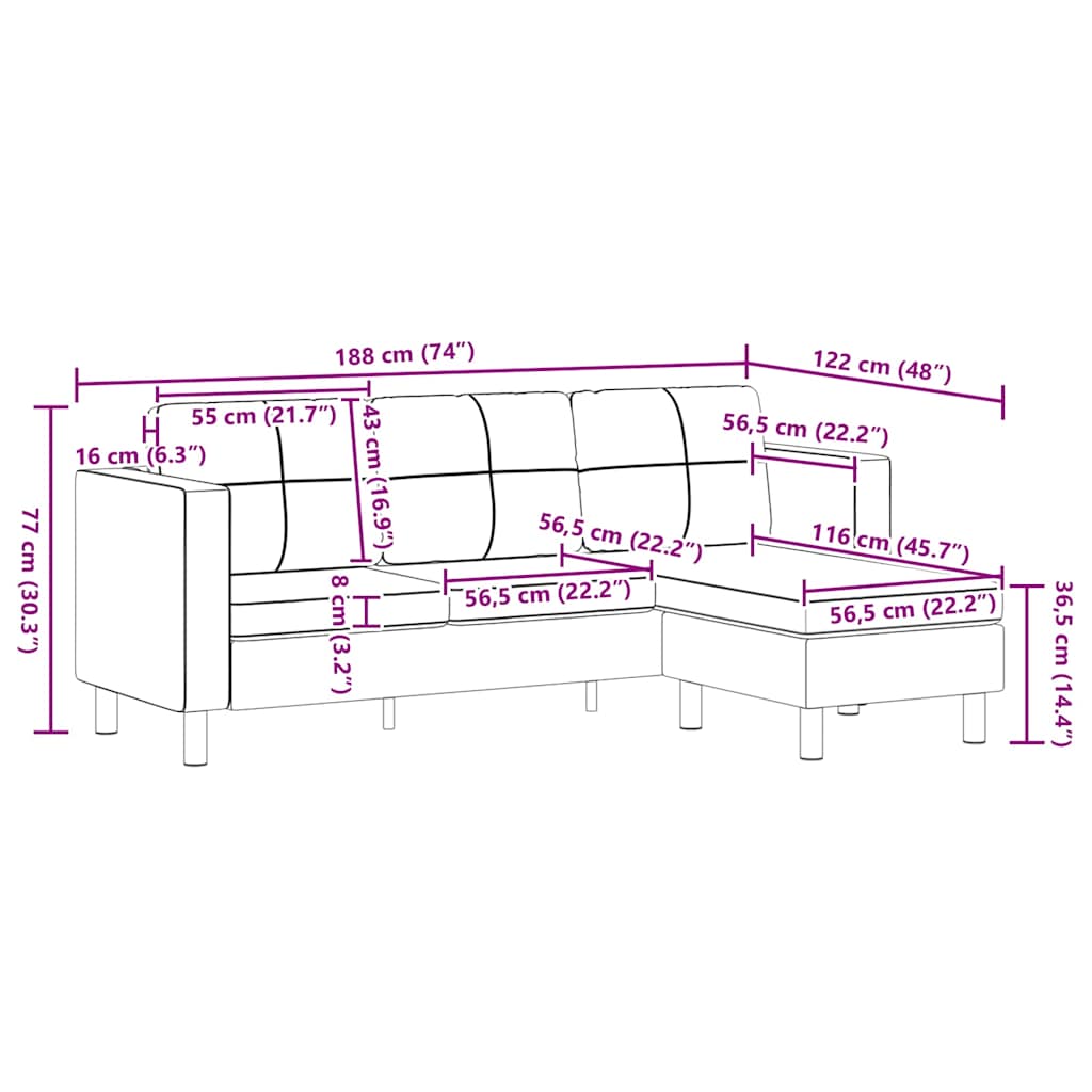 vidaXL L-förmiges Sofa 3-Sitzer Kunstleder Schwarz