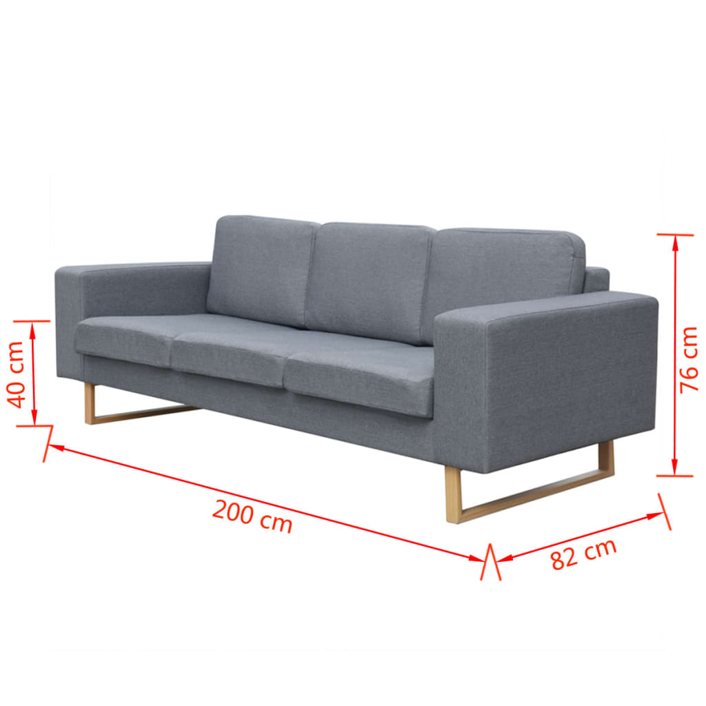 vidaXL Sofa 3-Sitzer Stoff Hellgrau