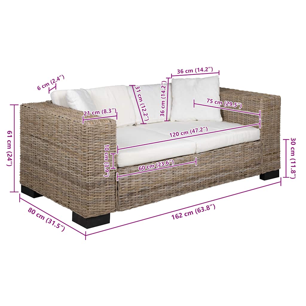 vidaXL 2-Sitzer Sofa Echtes Rattan