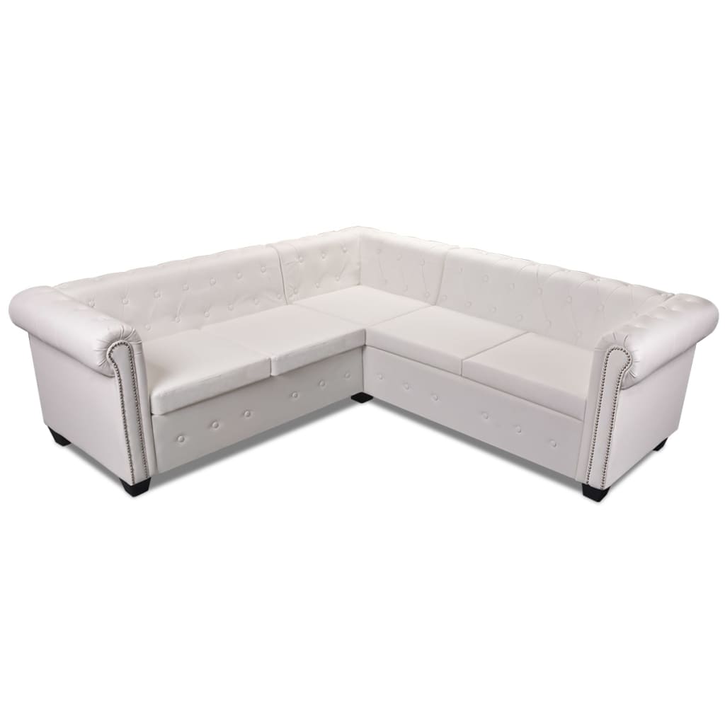 vidaXL Chesterfield-Ecksofa 5-Sitzer Kunstleder Weiß
