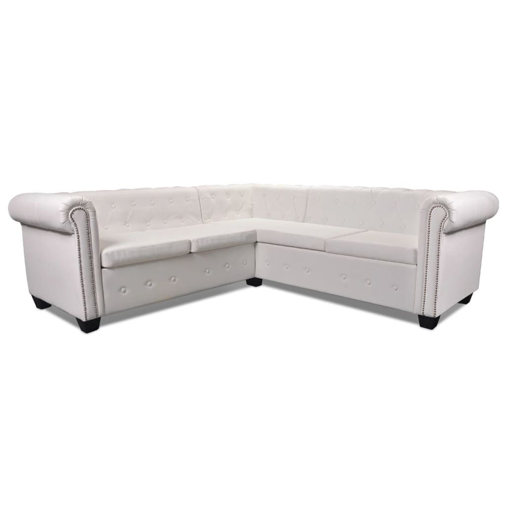 vidaXL Chesterfield-Ecksofa 5-Sitzer Kunstleder Weiß