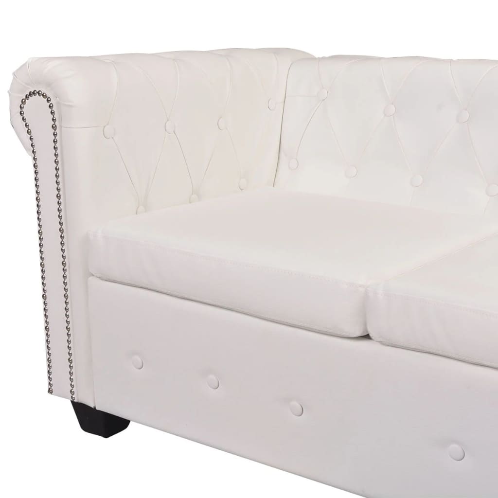 vidaXL Chesterfield-Ecksofa 5-Sitzer Kunstleder Weiß