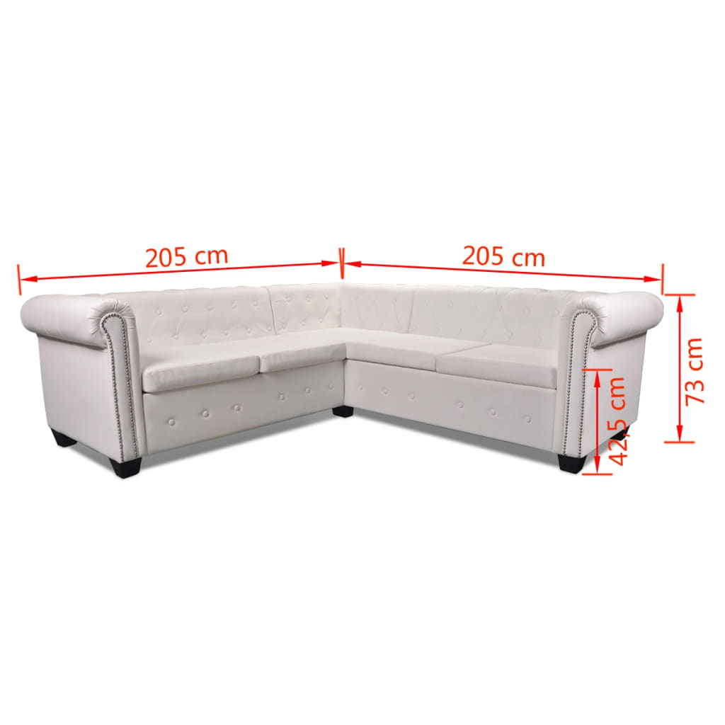 vidaXL Chesterfield-Ecksofa 5-Sitzer Kunstleder Weiß