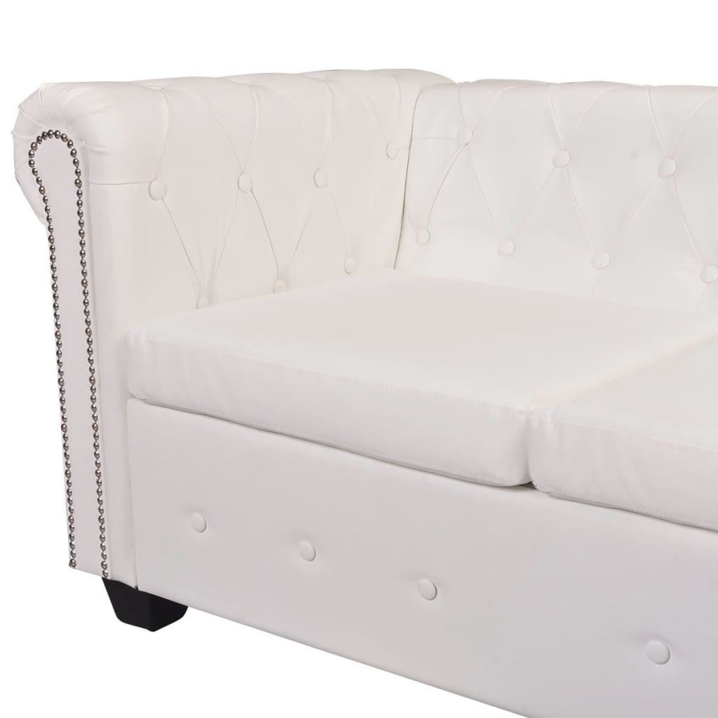 vidaXL Chesterfield-Ecksofa 6-Sitzer Kunstleder Weiß