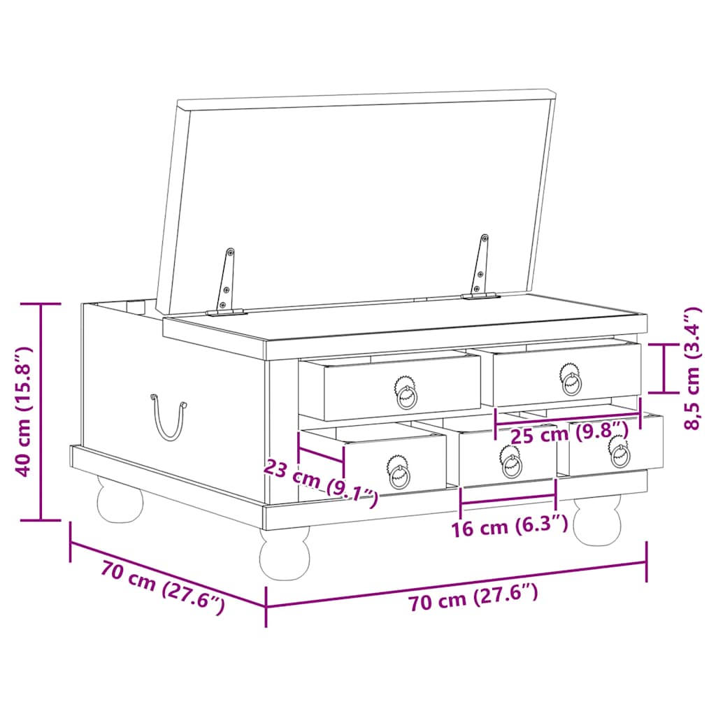 vidaXL Couchtisch Altholz 70x70x38 cm