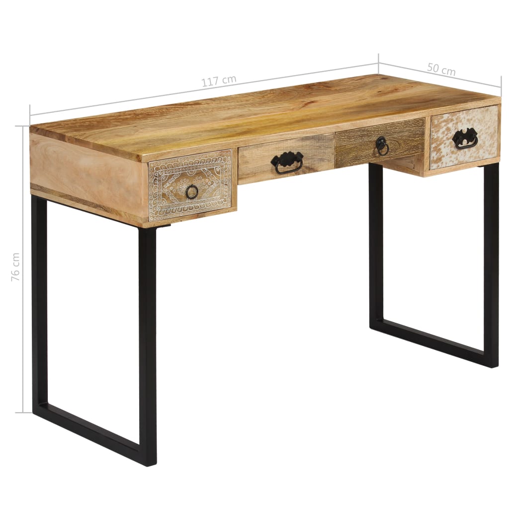 vidaXL Schreibtisch Mangoholz Massiv und Echtleder 117x50x76 cm