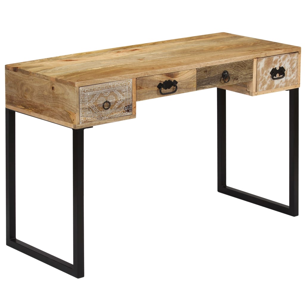 vidaXL Schreibtisch Mangoholz Massiv und Echtleder 117x50x76 cm