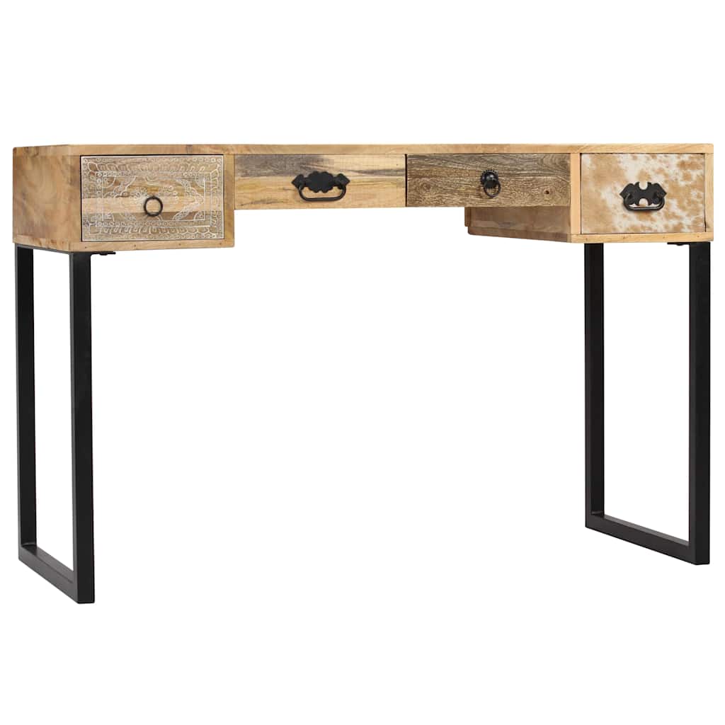 vidaXL Schreibtisch Mangoholz Massiv und Echtleder 117x50x76 cm