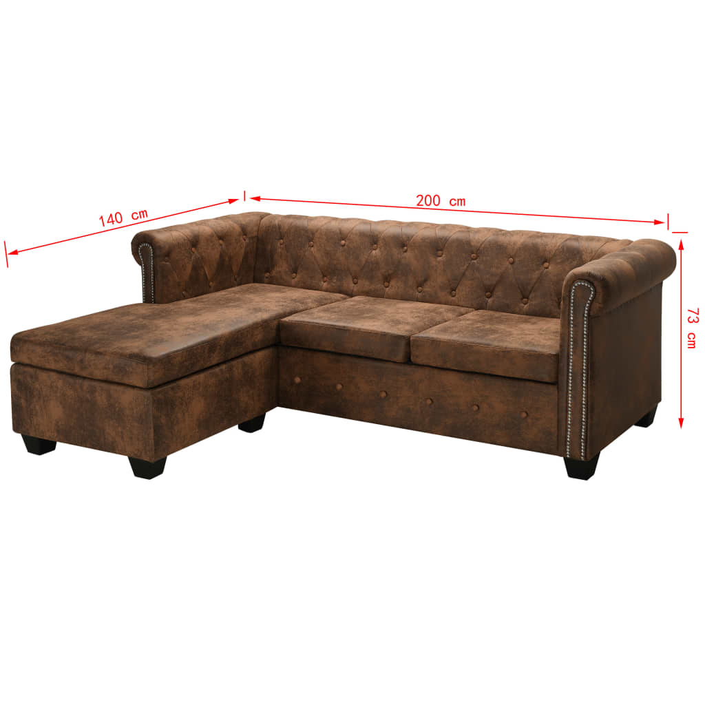 vidaXL Chesterfield-Sofa L-Form Kunstwildleder Braun