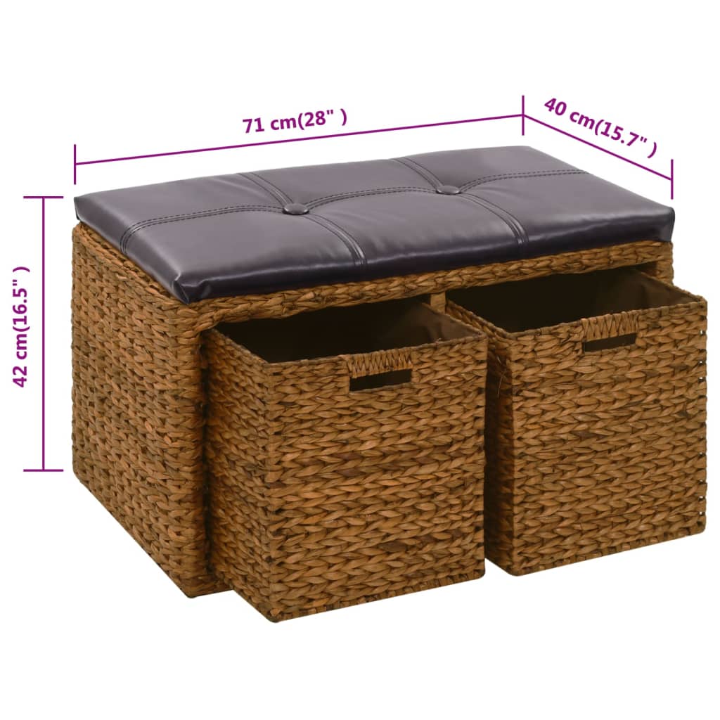 vidaXL Sitzbank mit 2 Körben Seegras 71×40×42 cm Braun