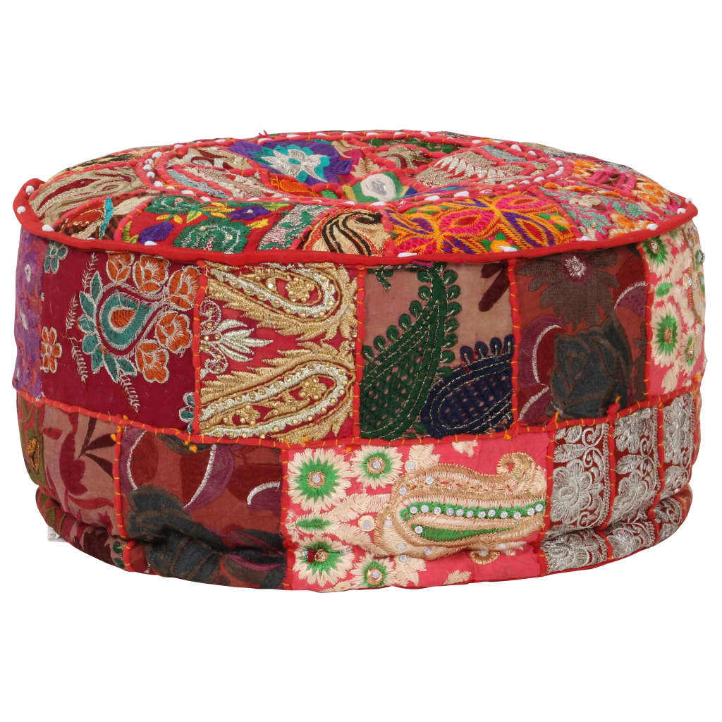 vidaXL Patchwork Sitzpouf Rund Baumwolle Handgefertigt 40x20 cm Rot