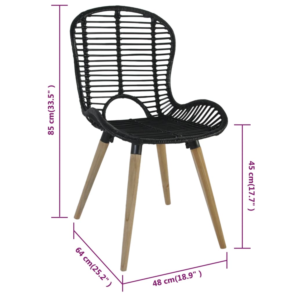 vidaXL Esszimmerstühle 2 Stk. Schwarz Natur Rattan