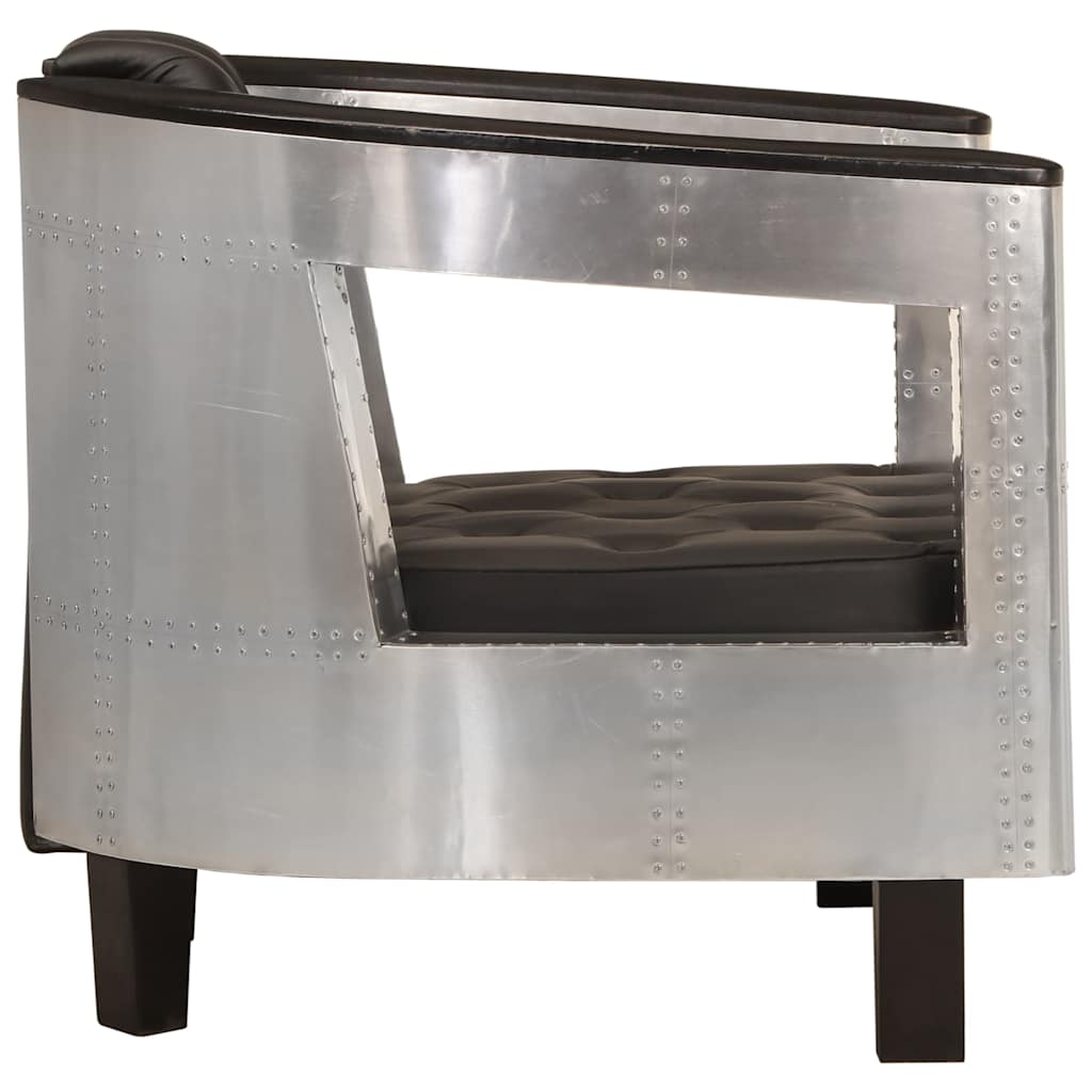 vidaXL Fliegersessel Schwarz Echtleder