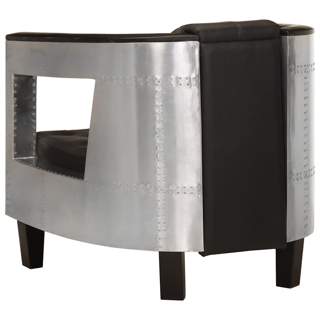 vidaXL Fliegersessel Schwarz Echtleder